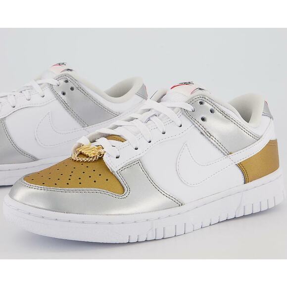 NEW Nike Dunk Low SE Shoes Gold White Silver DH4403 700 - SIZE 7 WOMEN / 5.5 MEN main image 12